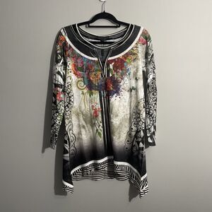 FunSport Women’s S Floral Abstract Tunic Lagenlook Long Sleeve Artsy Boho